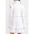 Blanc Ébouriffé À Manches Longues Épaule Froide Coton Été Quotidien Mini Robe Fabrication En Gros Mode Femmes Vêtements (TA0004D)